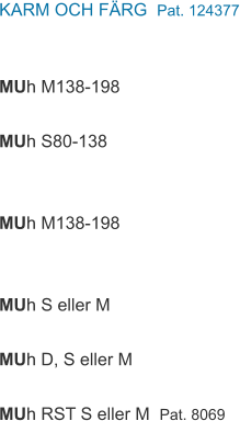 KARM OCH FÄRG  Pat. 124377   MUh M138-198  MUh S80-138   MUh M138-198   MUh S eller M  MUh D, S eller M  MUh RST S eller M  Pat. 8069