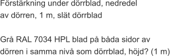 Förstärkning under dörrblad, nedredel  av dörren, 1 m, slät dörrblad  Grå RAL 7034 HPL blad på båda sidor av  dörren i samma nivå som dörrblad, höjd? (1 m)