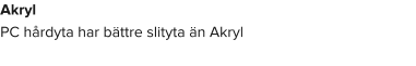 Akryl PC hårdyta har bättre slityta än Akryl