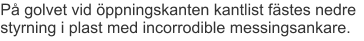 På golvet vid öppningskanten kantlist fästes nedre styrning i plast med incorrodible messingsankare.