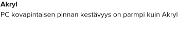 Akryl PC kovapintaisen pinnan kestävyys on parmpi kuin Akryl