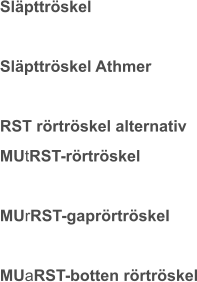 Släpttröskel  Släpttröskel Athmer  RST rörtröskel alternativ MUtRST-rörtröskel  MUrRST-gaprörtröskel  MUaRST-botten rörtröskel