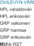 OVILEVYN VÄRI HPL varastoväri HPL erikoisväri GRP valkoinen GRP harmaa GRP erikoisväri MUhk RST